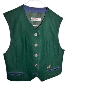 Vintage Alphorn Trachten Austrian German folk green felted wool unisex vest 44